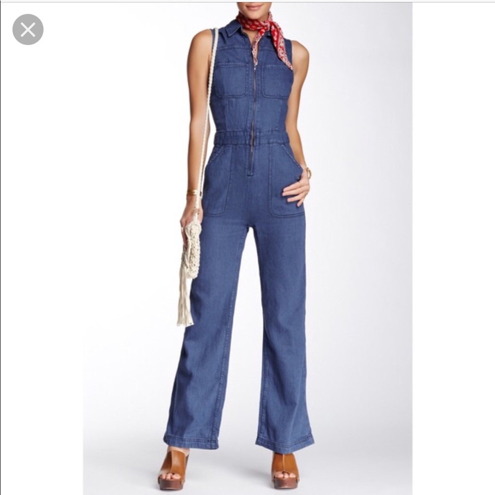 Free people retro denim jumpsuit